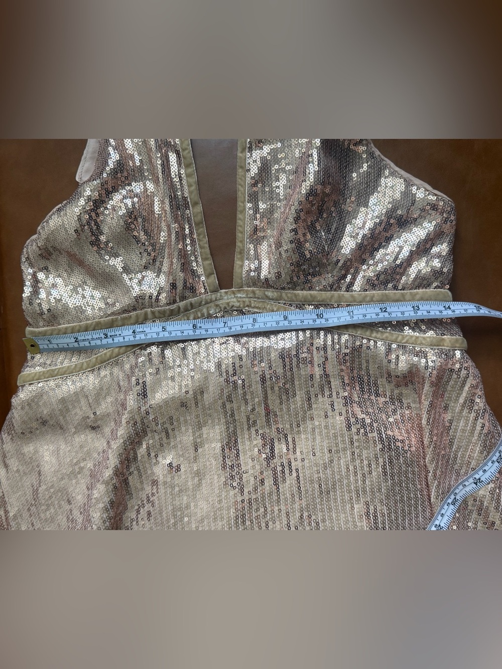Free People Rose Gold Sequin Halter Mini Size 6 Open Back Party Cocktail Dress - Picture 5 of 10